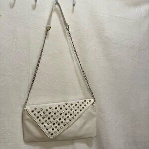 Studded White Faux Leather Shoulder Bag
